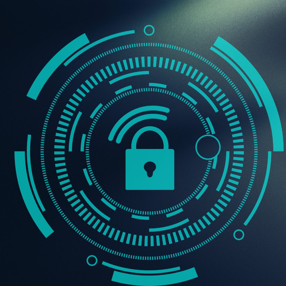 A padlock at the centre of a ring of technical dials, representing baseline security controls