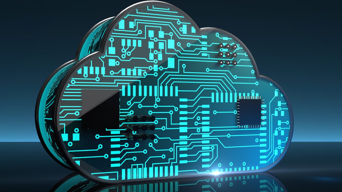 A cloud shape made of circuit board tracks, representing cloud backup services